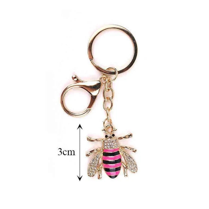 Rhinestone Honey Bee Keychain – Enamel Bumblebee Bag Charm, Gold & Silver Crystal Insect Key Ring, Cute Animal Backpack Pendant Accessory (KBC-0745)