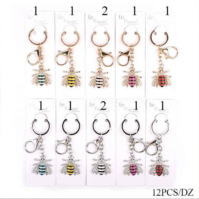 Rhinestone Honey Bee Keychain – Enamel Bumblebee Bag Charm, Gold & Silver Crystal Insect Key Ring, Cute Animal Backpack Pendant Accessory (KBC-0745)