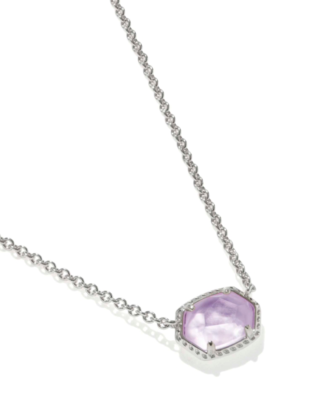 Rhodium Plated Daphne Frame Pendant Necklace in Purple Amethyst by Kendra Scott