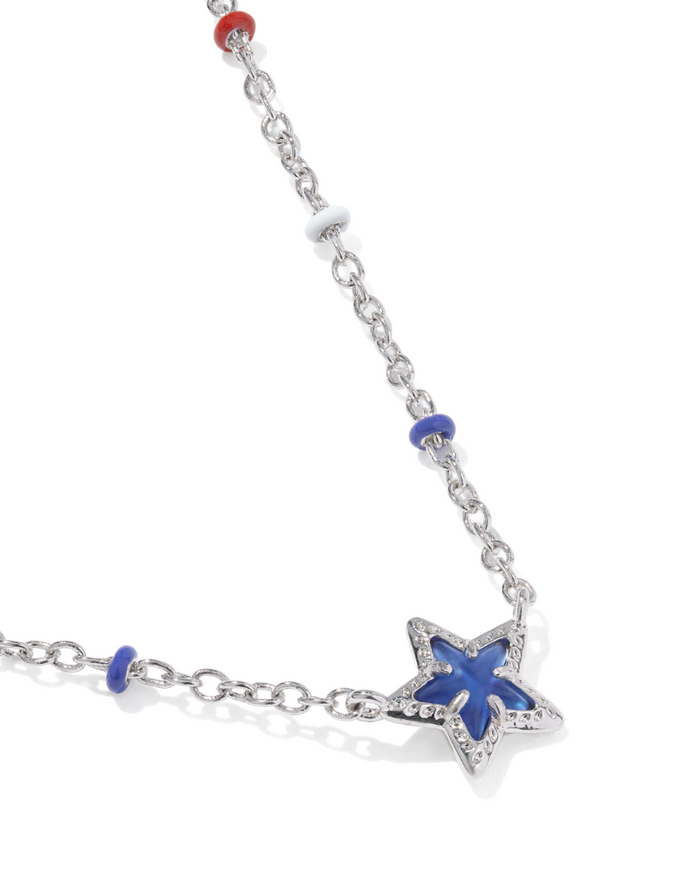 Rhodium Plated Mini Cassidy Pendant Necklace in Cobalt Blue Illusion by Kendra Scott