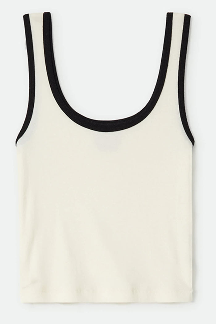 Women's Ringer Organic A-Tank in the color Off White/Black - Front Product Laydown Image