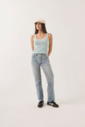 Women's Ringer Organic A-Tank in the color Sea Grass/Waxed Paper - Women's Front Fit Image