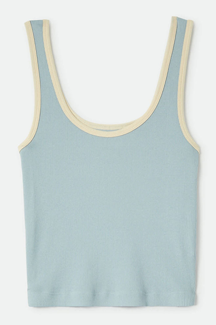 Women's Ringer Organic A-Tank in the color Sea Grass/Waxed Paper - Front Product Laydown Image