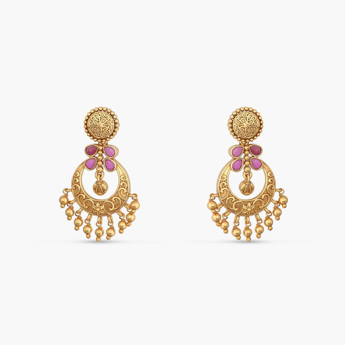 Riva Antique Red Kempu Chandbali Earrings