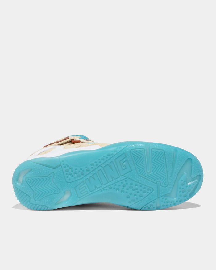 Ewing Athletics ROGUE x ICE T sneakers outsole in bright blue rubber with textured grip design and embossed branding