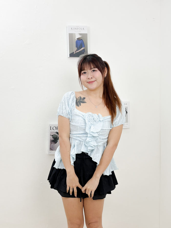 Rosette Ruffle Top (Baby Blue)