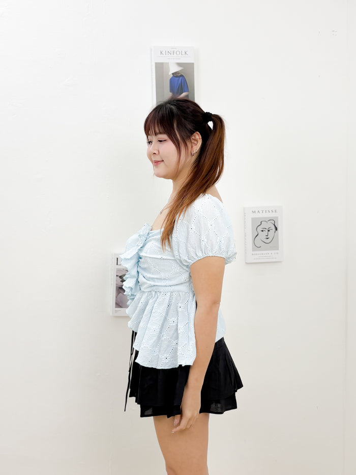 Rosette Ruffle Top (Baby Blue)