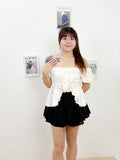 Rosette Ruffle Top (Cream)