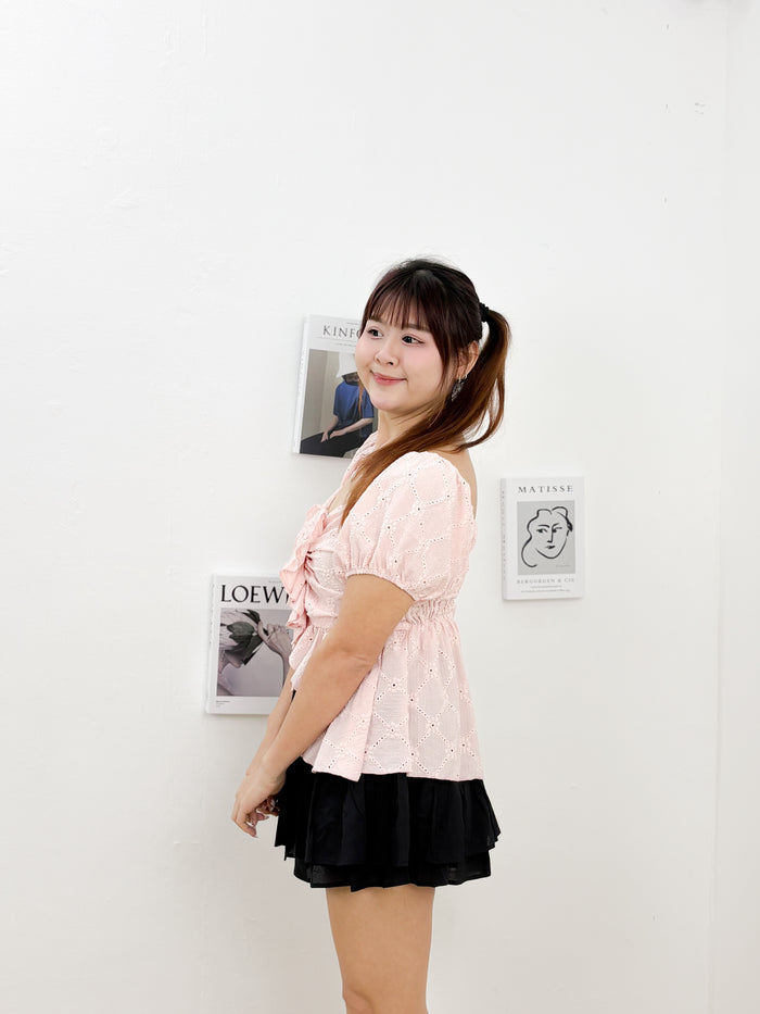 Rosette Ruffle Top (Pink)