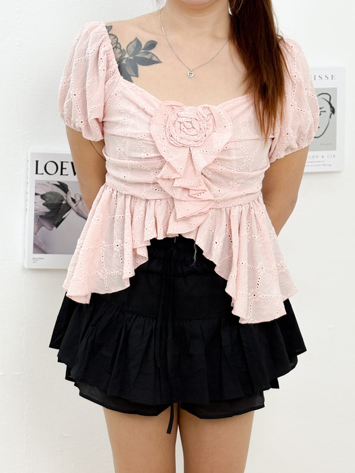 Rosette Ruffle Top (Pink)