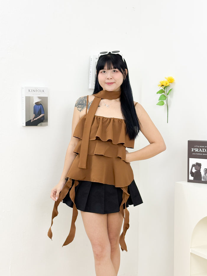 Rosie Ruffle Cami Top (Brown)