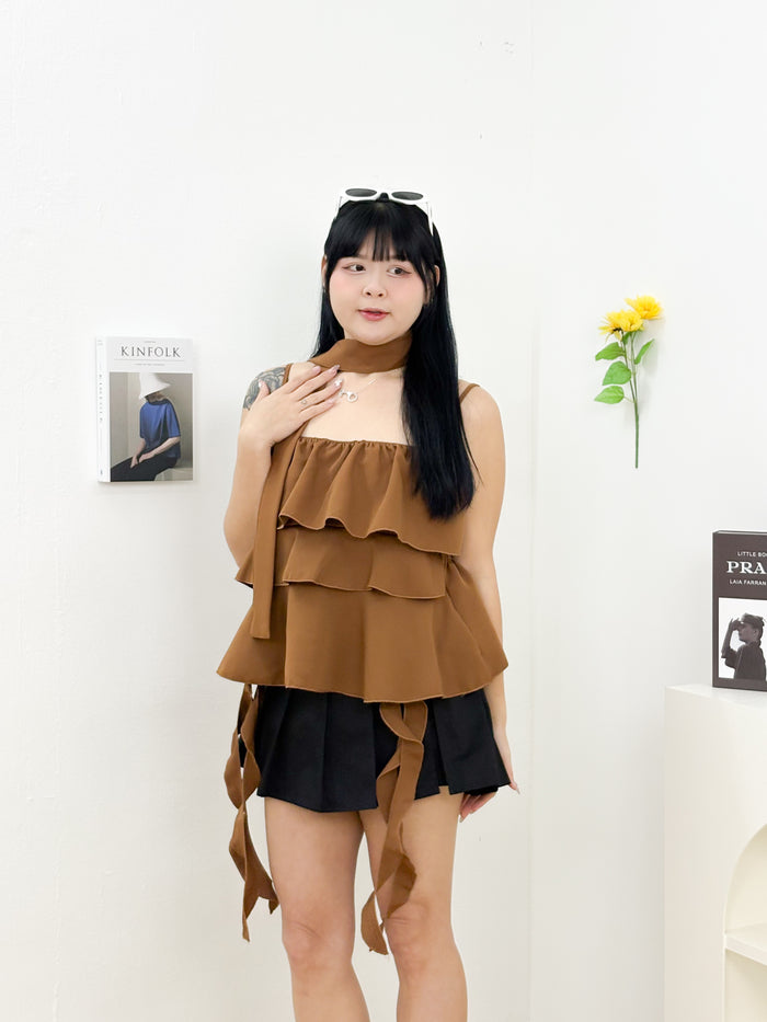 Rosie Ruffle Cami Top (Brown)