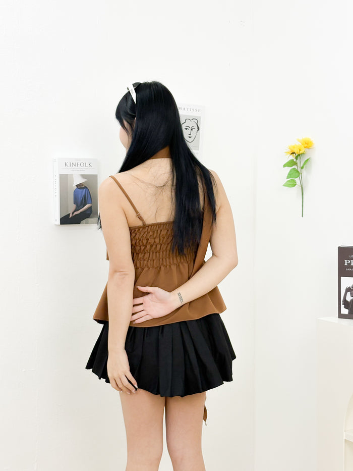 Rosie Ruffle Cami Top (Brown)
