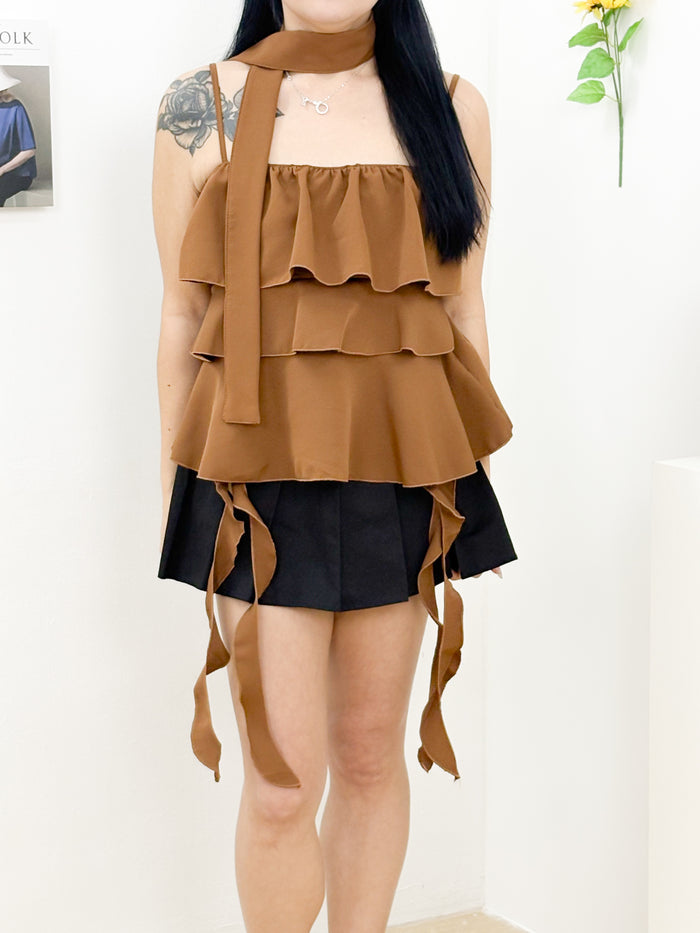 Rosie Ruffle Cami Top (Brown)