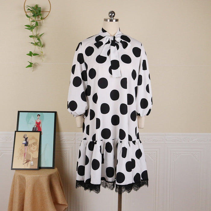 Round Neck Tie Bow Loose Loose Casual Women's Dress