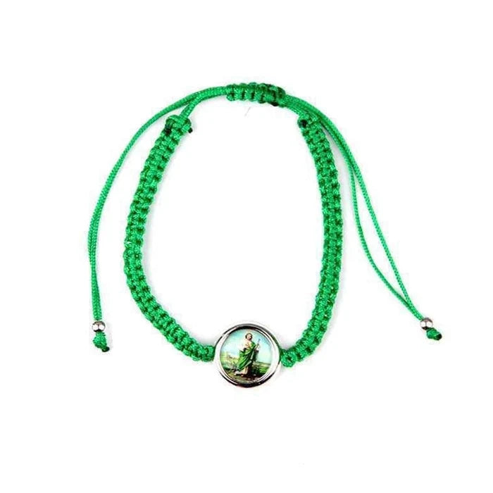 San Judas Tadeo Green String Protection Bracelet – Adjustable Macrame Saint Jude Medal Bracelet, Catholic Religious Faith Jewelry for Hope & Blessings (YBT-5062)