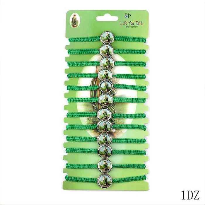 San Judas Tadeo Green String Protection Bracelet – Adjustable Macrame Saint Jude Medal Bracelet, Catholic Religious Faith Jewelry for Hope & Blessings (YBT-5062)