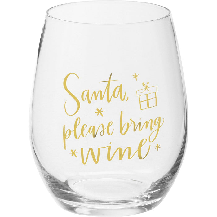 Santa Please Bring Wine - Stemless Wine Glass