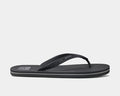 Reef Seaside sandals in black with textured strap and cushioned footbed, side view.