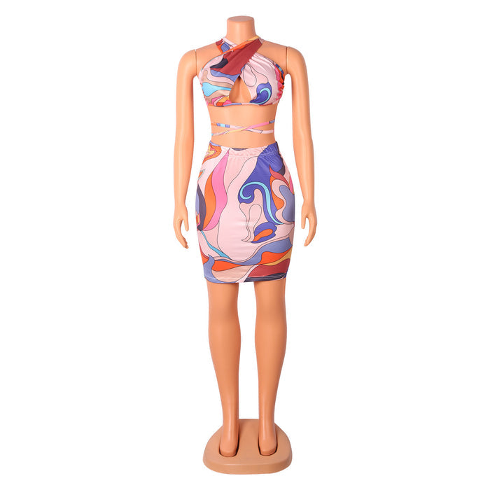 Sexy Hollow Halter Nightclub Halter Two-Piece Dress