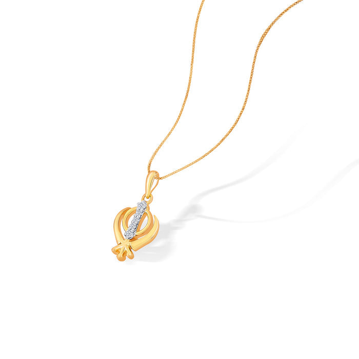 Sikh Khanda Khalsa Yellow Gold & Diamond Religious Pendant