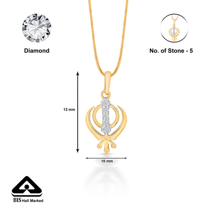 Sikh Khanda Khalsa Yellow Gold & Diamond Religious Pendant