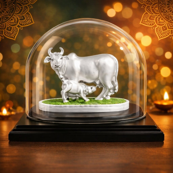 Silver Cow and Calf Silver Idols for Home Temple