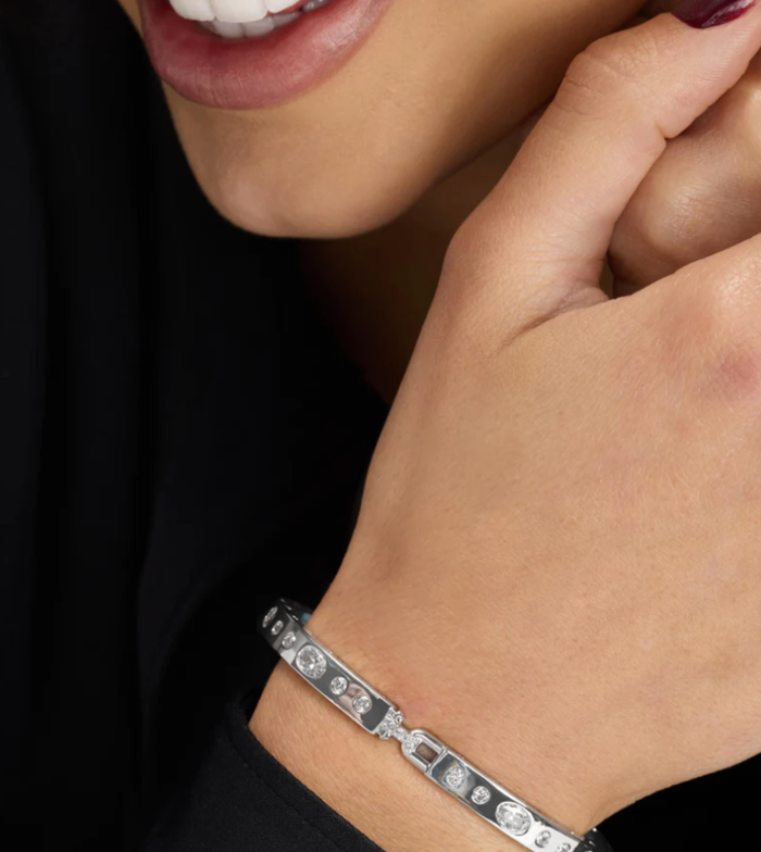 Silver Plated Ashley Sunset Lock Cuff in White CZ by Melinda Maria