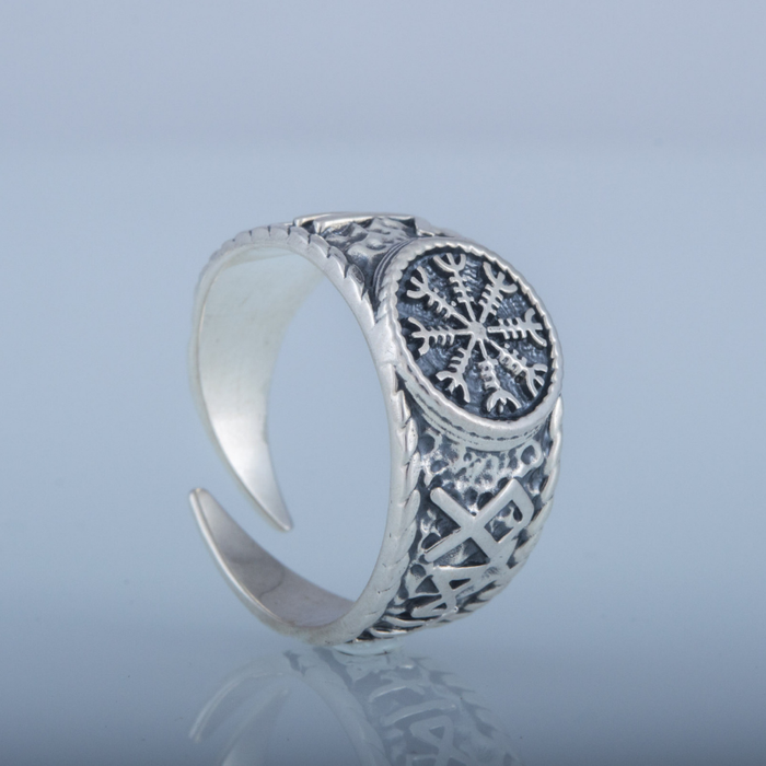 vkngjewelry Bagues Helm of Awe Symbol with Hail Odin Sterling Silver Ring