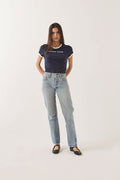 Women's Smoke Show Baby T-Shirt in the color Washed Navy/Whitecap - Women's Front Fit Image