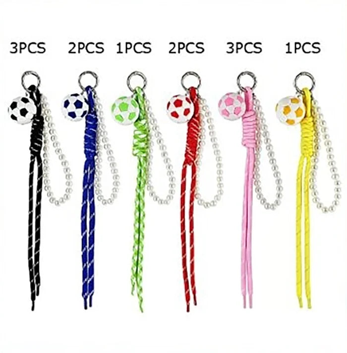Soccer Ball Keychain with Braided Cord and Faux Pearl Strap – 25cm Sports Bag Charm & Backpack Accessory (KC-73398)