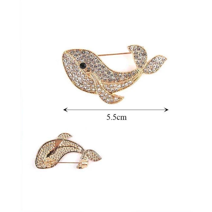 Sparkling Crystal Whale Brooch Pin (12-Piece Wholesale Pack) | Elegant Rhinestone Animal Jewelry for Women (MBC-0352)
