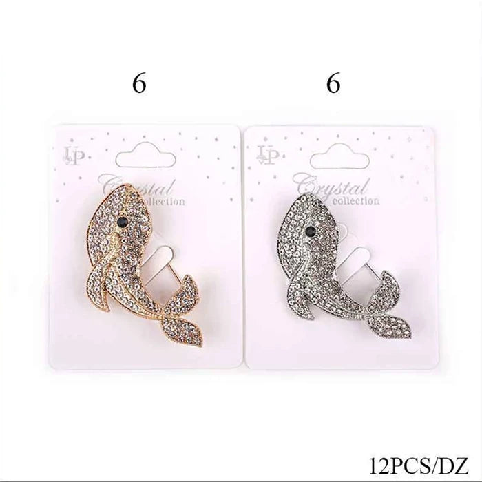 Sparkling Crystal Whale Brooch Pin (12-Piece Wholesale Pack) | Elegant Rhinestone Animal Jewelry for Women (MBC-0352)
