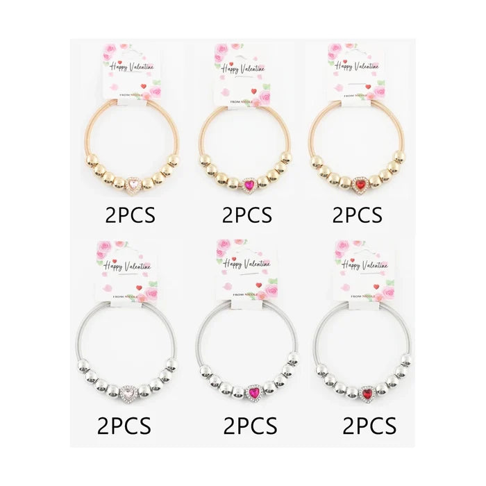 Sparkly Crystal Heart Charm Bracelet | Gold & Silver Tone Stretch Bangle | Perfect Valentine’s Gift