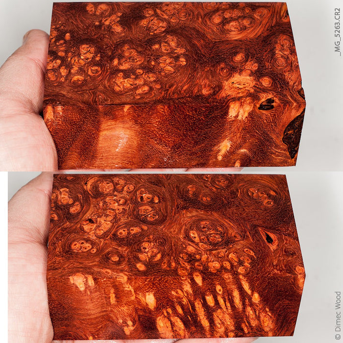 Stabilized wood afzelia burl block