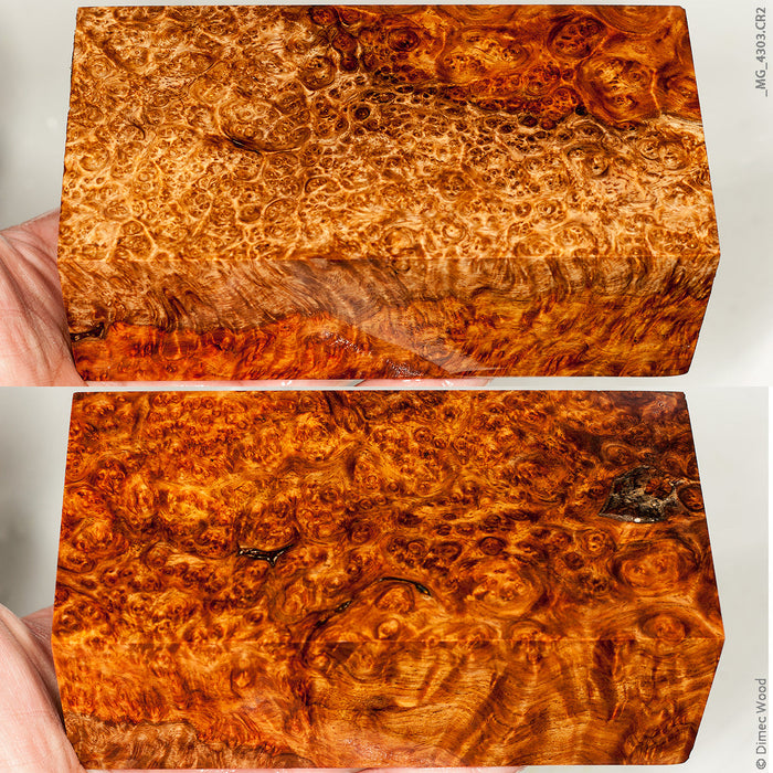 Stabilized wood golden amboyna burl block