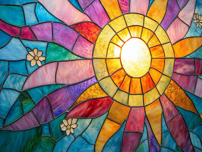Stained Glass Sunburst of Seasons