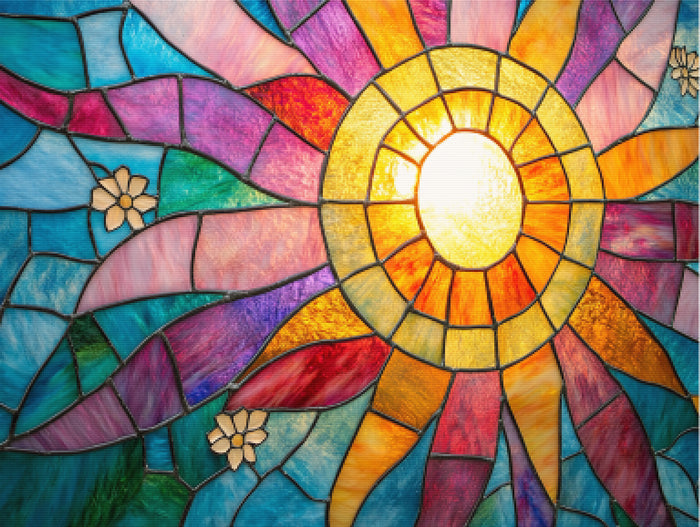Stained Glass Sunburst of Seasons