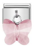 Stainless Steel Light Pink Butterfly Crystal Charm