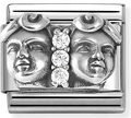 Stainless Steel & Sterling Silver Gemini Zodiac Charm with CZ