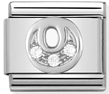 Stainless Steel & Sterling Silver Letter O Initial Charm with CZ