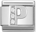 Stainless Steel & Sterling Silver Letter P Initial Charm with CZ
