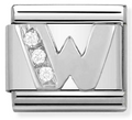 Stainless Steel & Sterling Silver Letter W Initial Charm with CZ