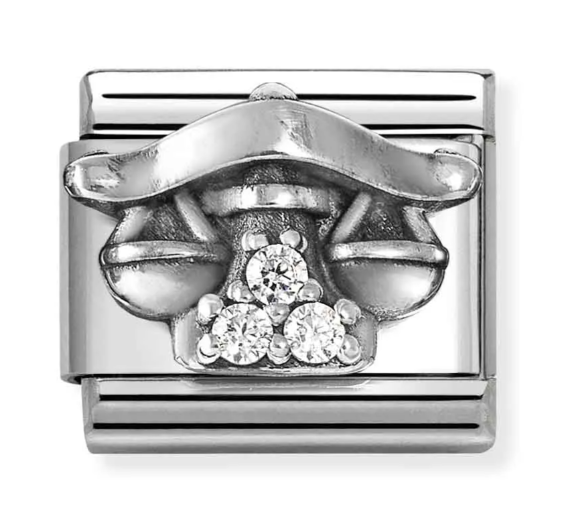Stainless Steel & Sterling Silver Libra Charm with CZ