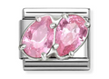 Stainless Steel & Sterling Silver Pink CZ Double Drop Charm