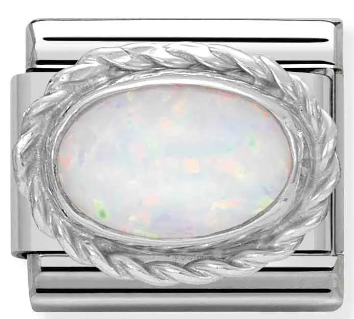 Stainless Steel & Sterling Silver White Opal Charm