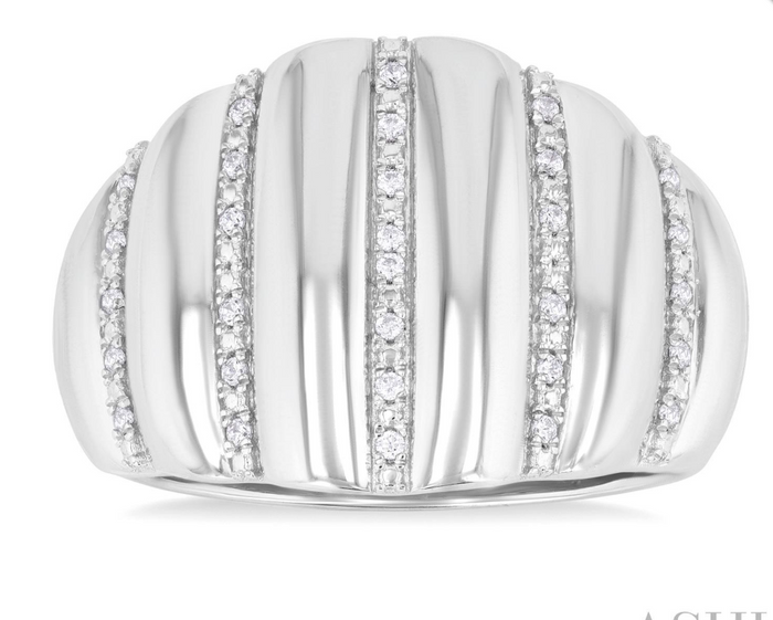STERLING SILVER 1/10CTTW DOMED RIBBED RING