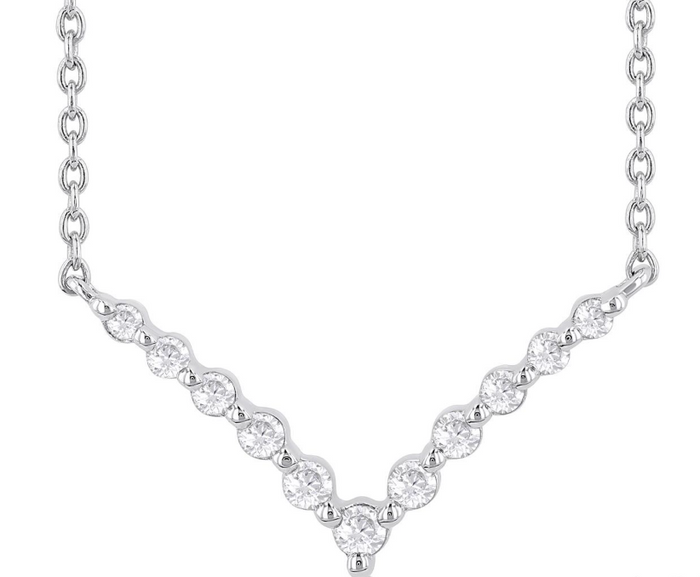 STERLING SILVER 1/8CTTW DIA PETITE CHEVRON NECKLACE