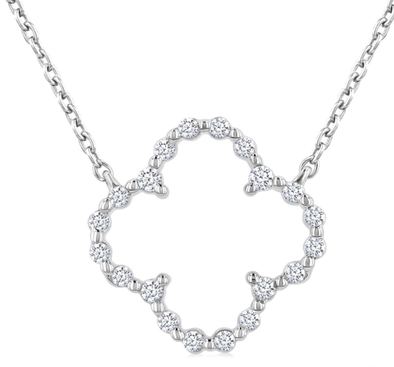 Sterling Silver 1/8cttw Diamond Open Clover Petite Pendant Necklace