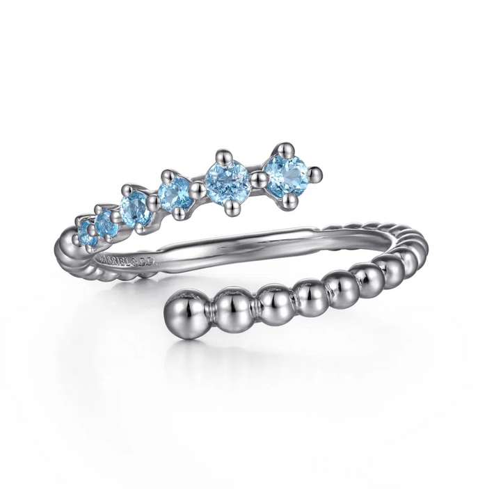 Sterling Silver Bujukan Blue Topaz Bypass Ring by Gabriel NY